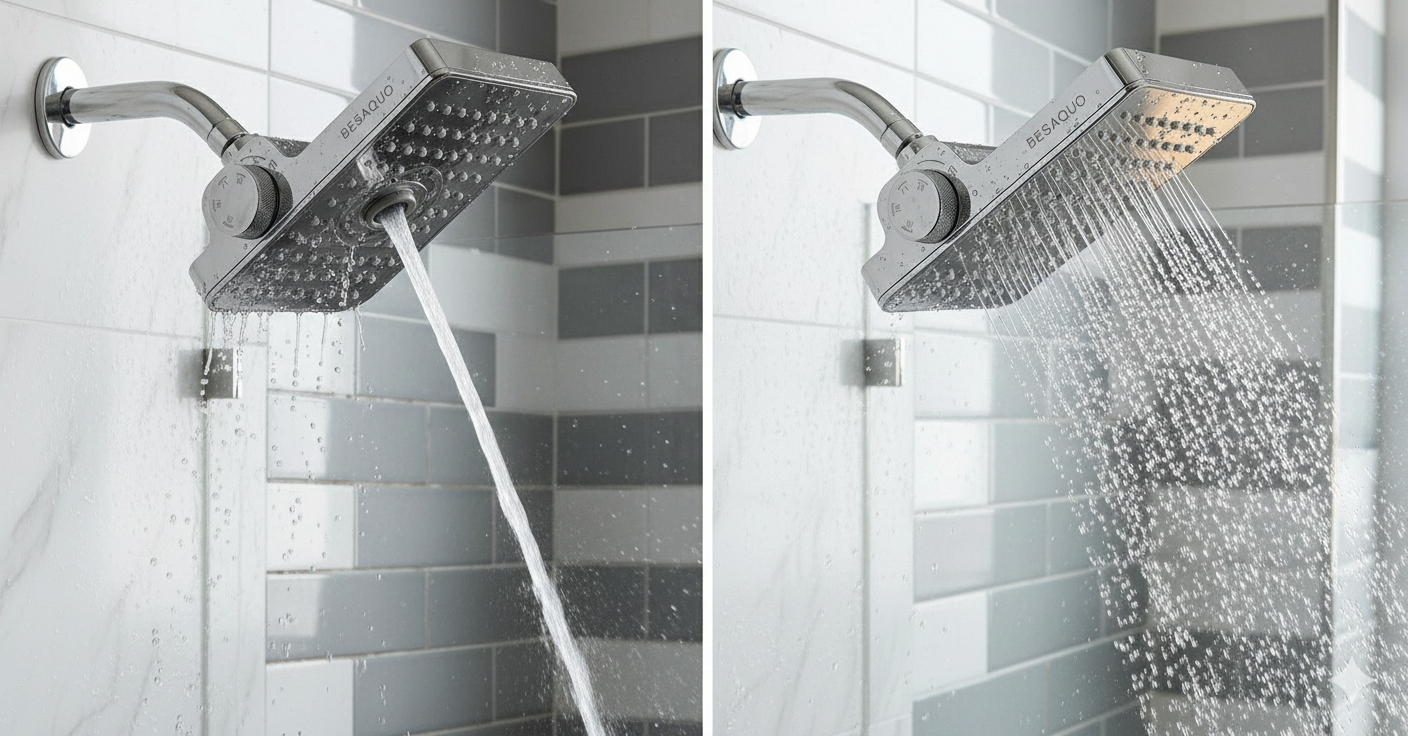 BESAQUO shower head spray mode dial showing all 10 settings