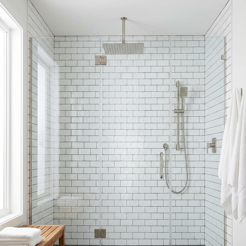 BOZYBO shower head in spacious walk-in shower