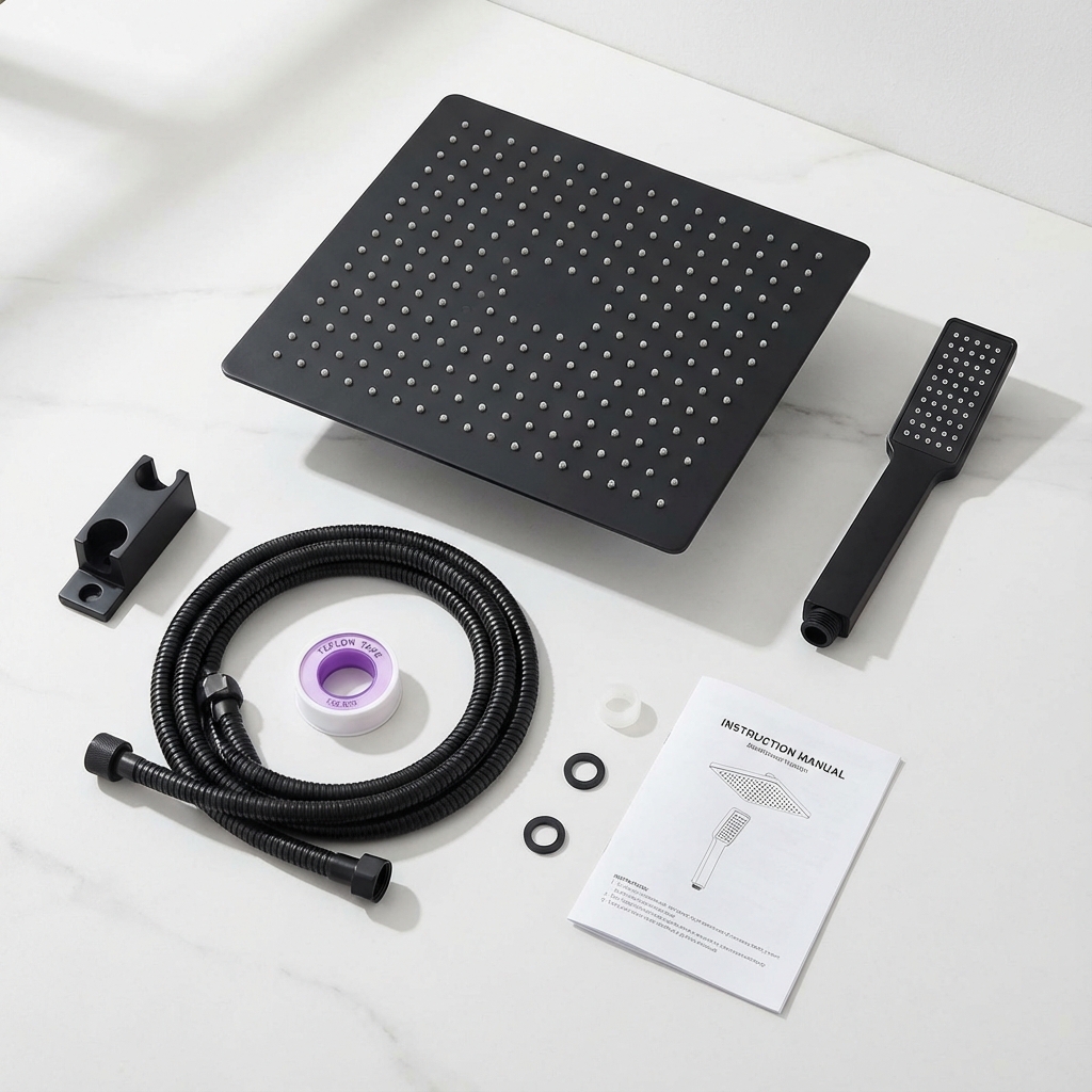 BOZYBO shower head components laid out