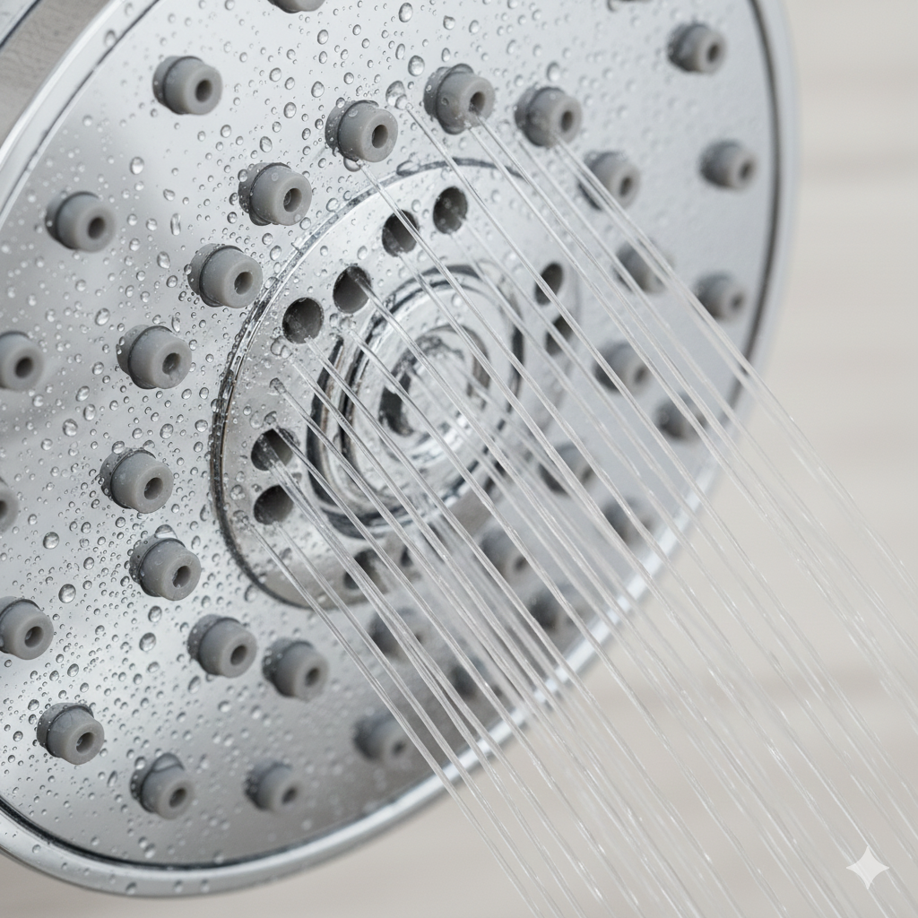 AquaCare anti-clog nozzles close-up showing clean spray pattern