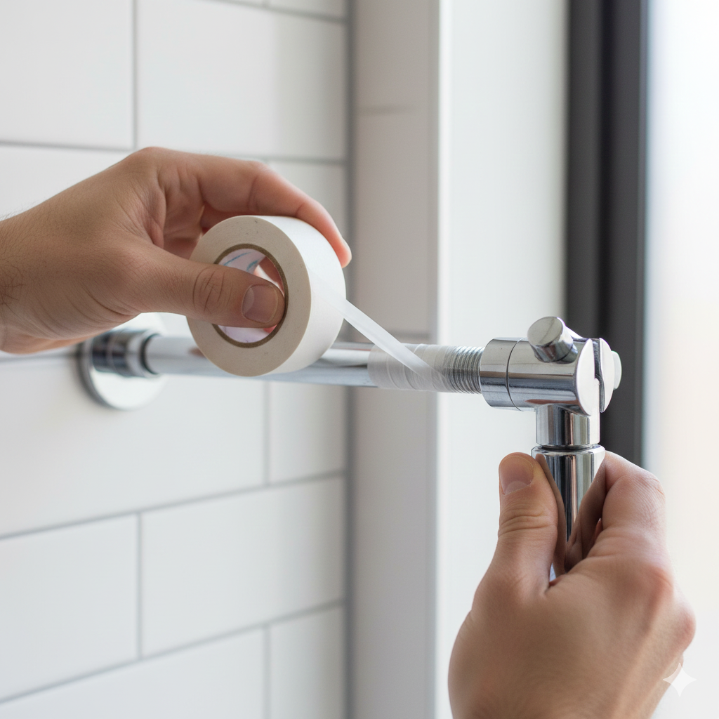 AquaCare shower head installed with extra-long hose and wall bracket