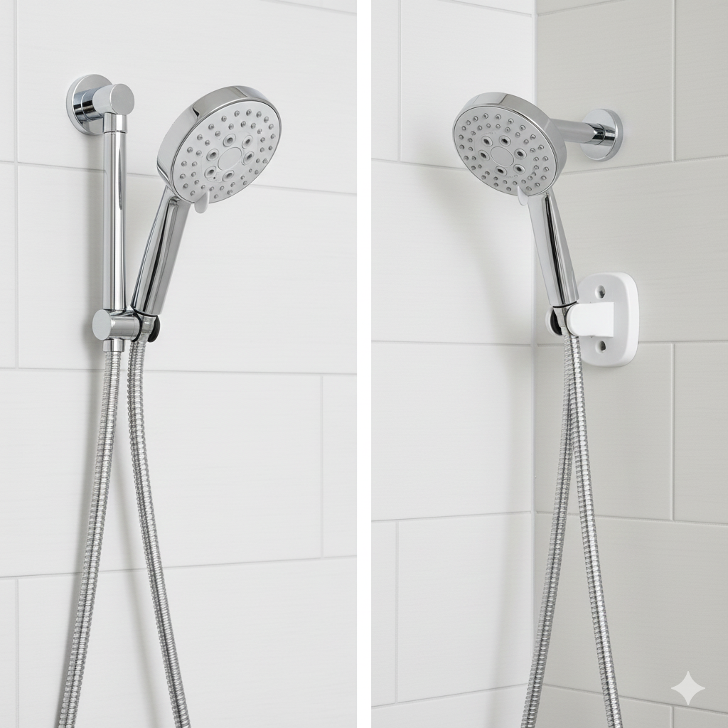 AquaCare dual mounting brackets showing overhead and wall-mount options