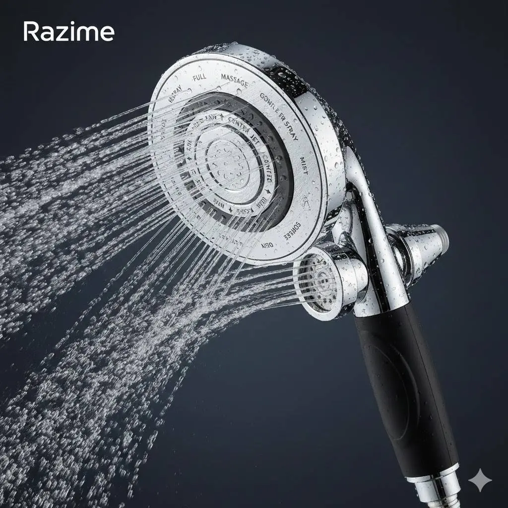Razime handheld shower head showing multiple spray settings