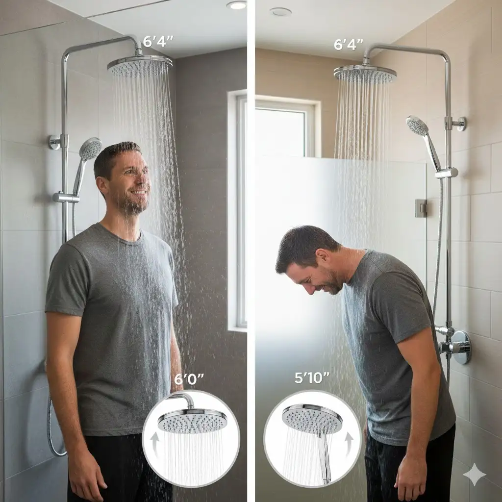 Razime shower head showing height adjustment for tall users